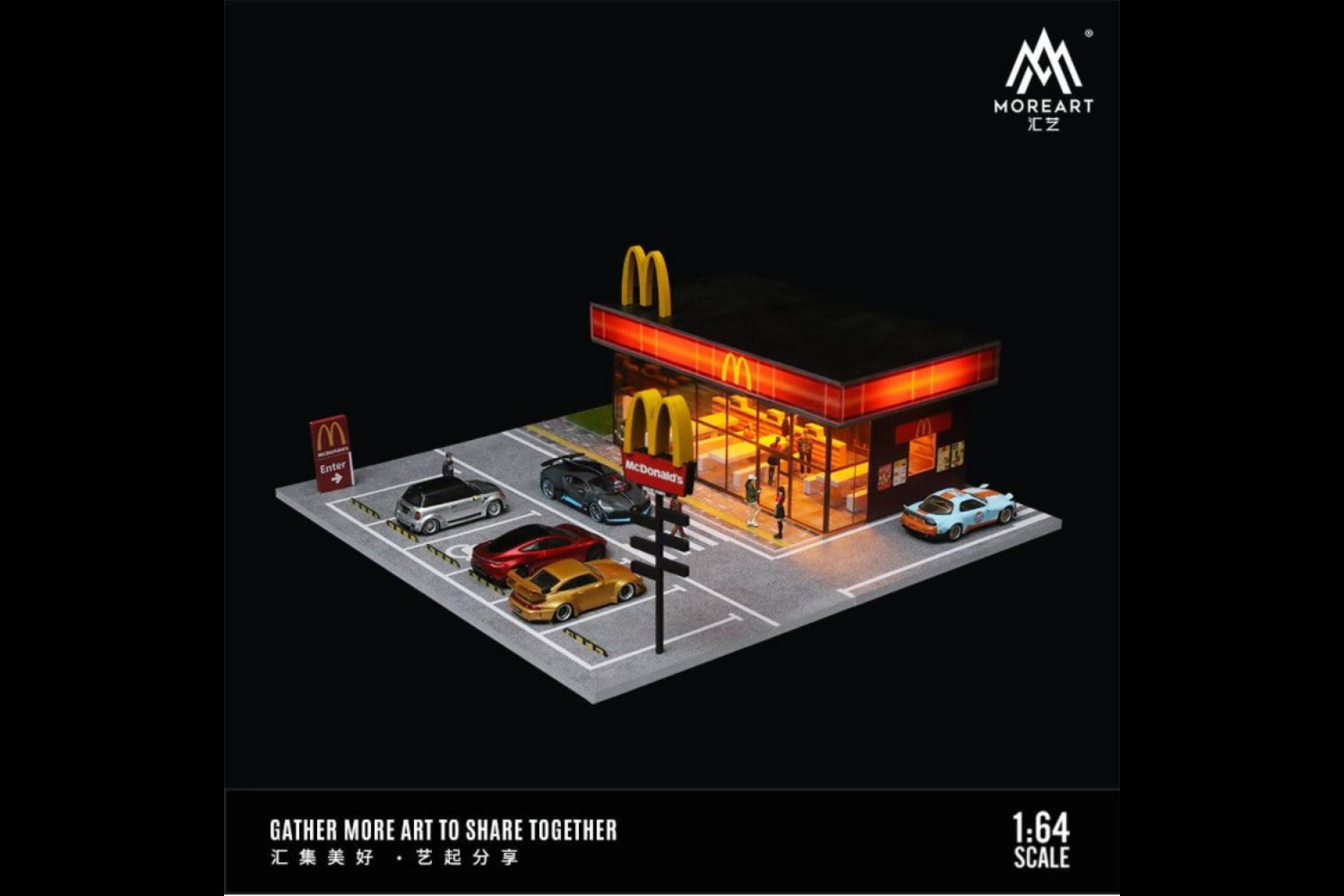 [MOREART] 1/64 McDonald's Restaurant Parking Diorama With Figurine Set