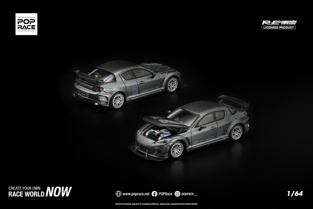 [POP RACE] 1:64 Mazda RX-8 RE-Amemiya Gun Metal - Toy Space Diecast Online Store Singapore