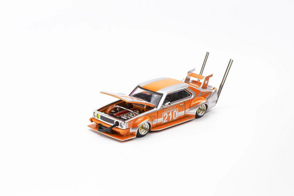 PopRace 1/64 Skyline C210 Kaido Racer Bosozoku Style Orange/Silver