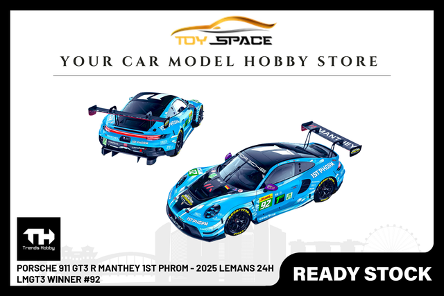 [TRENDS HOBBY] Porsche 911 GT3 R Manthey 1st Phrom - 2025 LeMans 24H LMGT3 Winner #92 - Toy Space Diecast Online Store Singapore