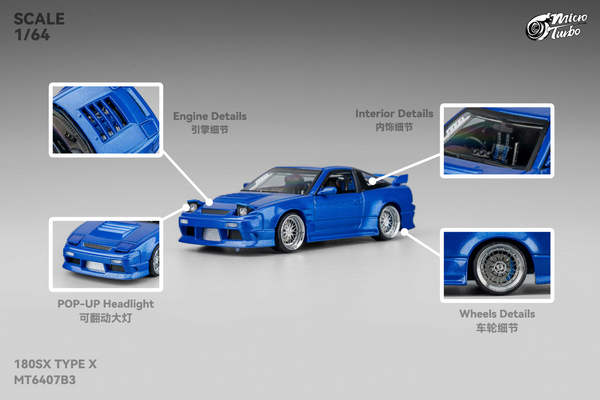 [MICRO TURBO] 1:64 180SX Type X Metallic Blue