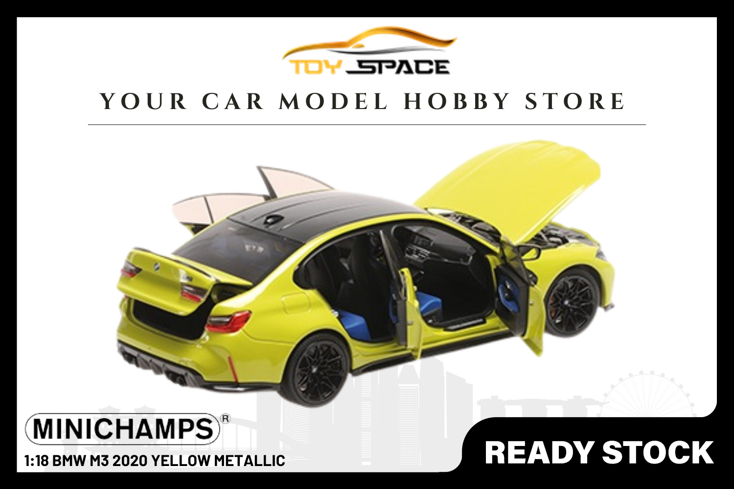 [MINICHAMPS] 1:18 BMW M3 2020 Yellow Metallic - Toy Space Diecast Online Store Singapore
