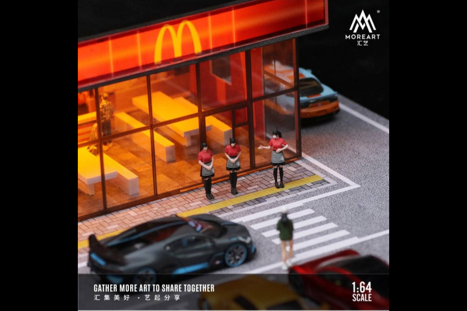 [MOREART] 1/64 McDonald's Restaurant Parking Diorama With Figurine Set