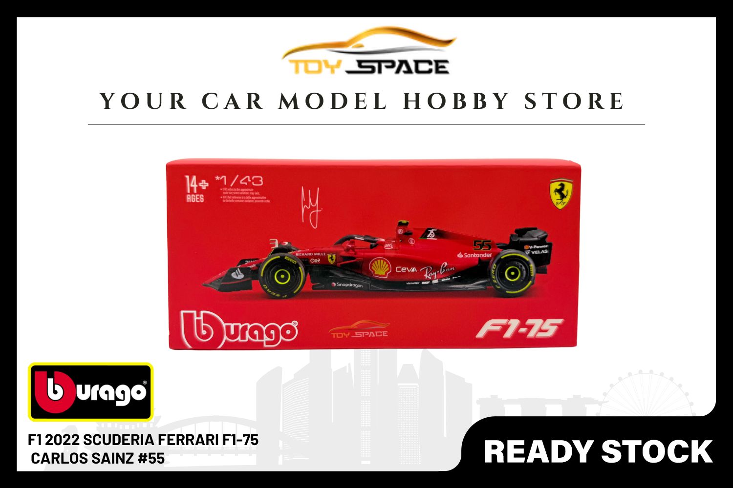 Bburago 1:43 Scuderia Ferrari F1-75 (2022) #55 Carlos Sainz