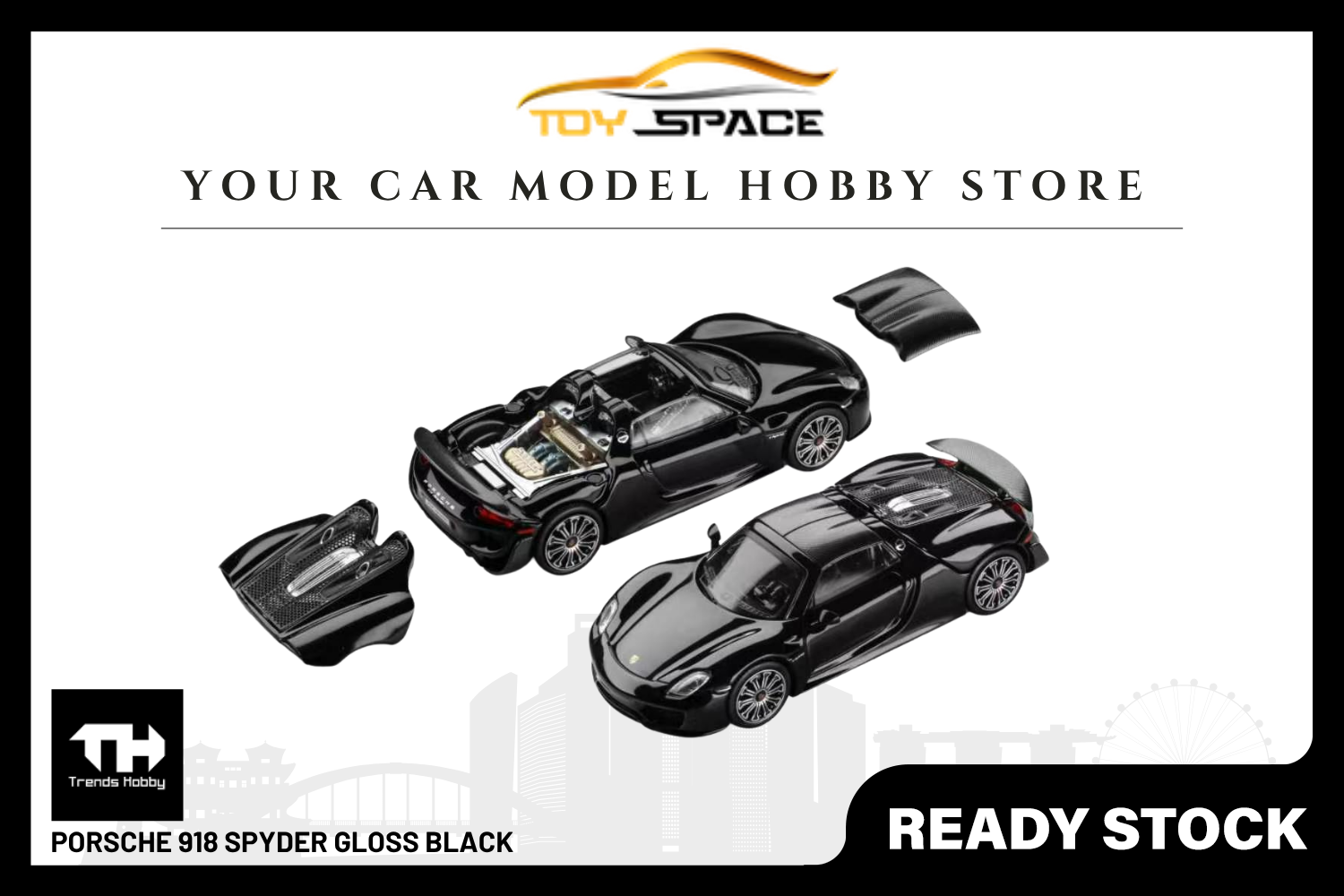 [TRENDS HOBBY] Porsche 918 Spyder Gloss Black - Toy Space Diecast Online Store Singapore