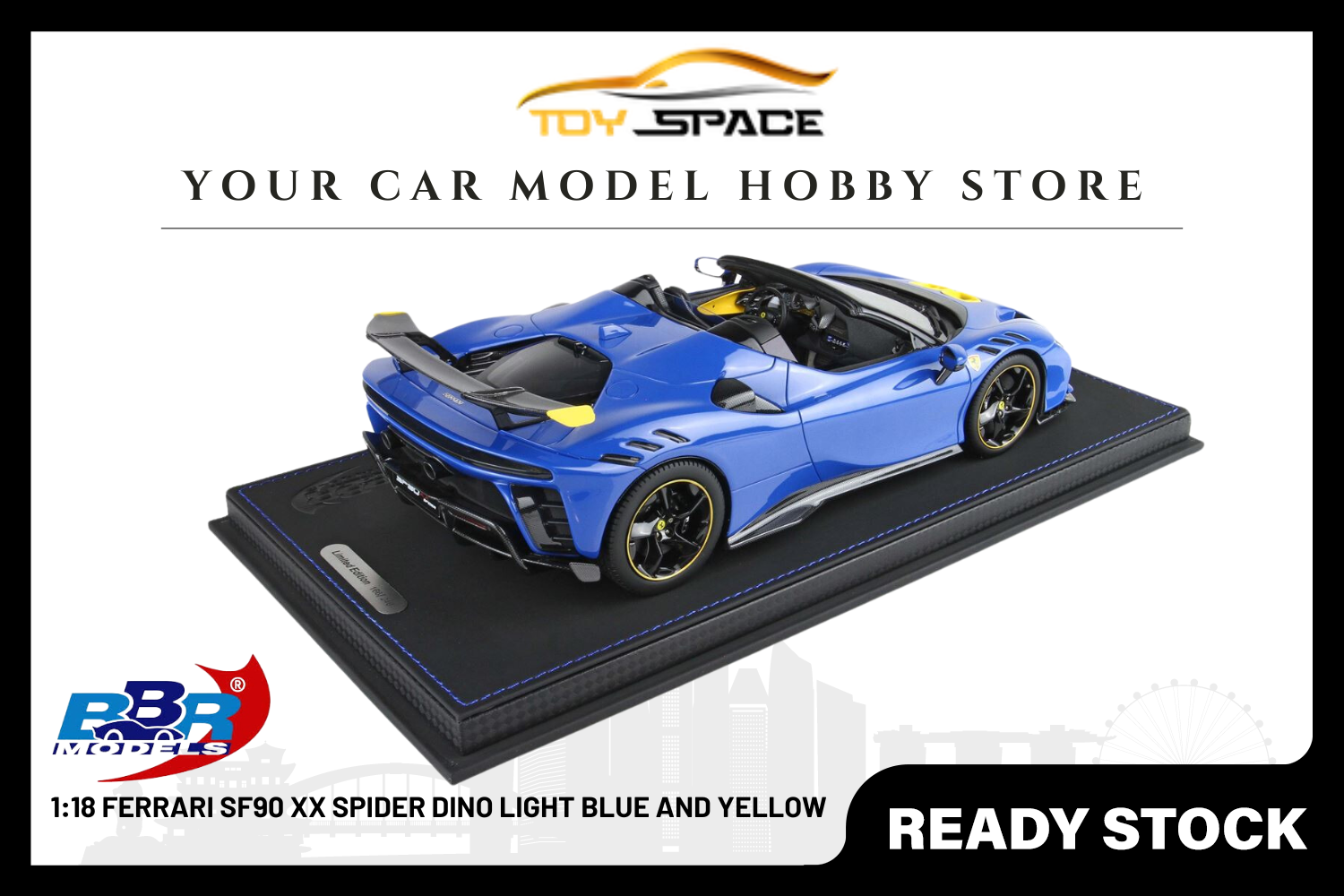 [BBR MODELS] 1/18 Ferrari SF90 XX Spider Dino Light Blue And Yellow