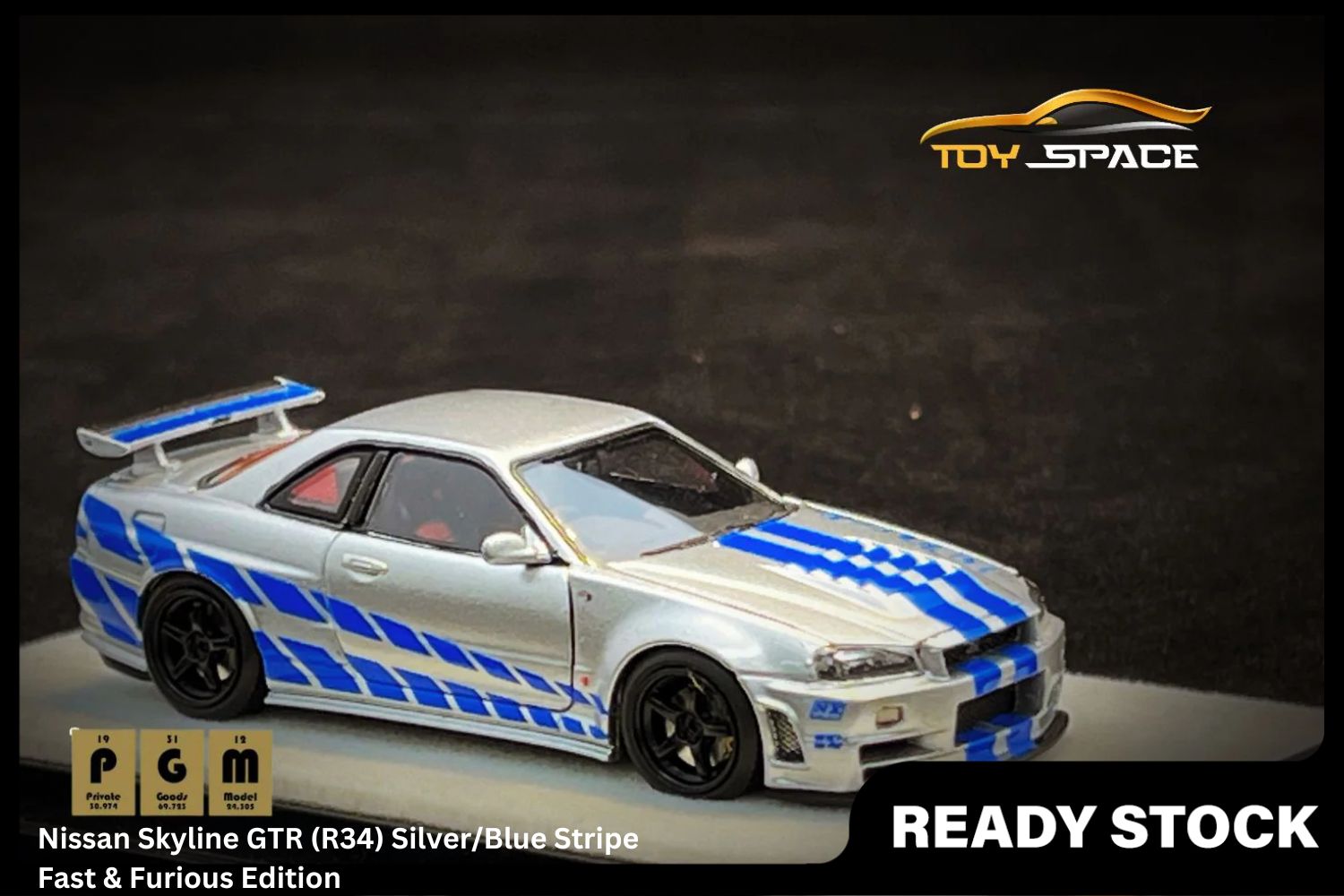 [PGM] 1/64 Nissan Skyline GTR (R34) Silver/Blue Stripe Fast & Furious Edition