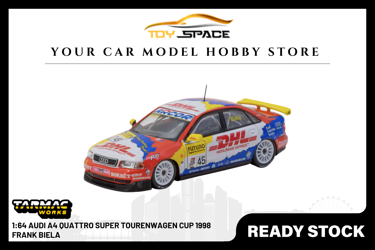 [TARMAC WORKS] 1:64 Audi A4 Quattro Super Tourenwagen Cup 1998 Frank Biela - Toy Space Diecast Online Store Singapore