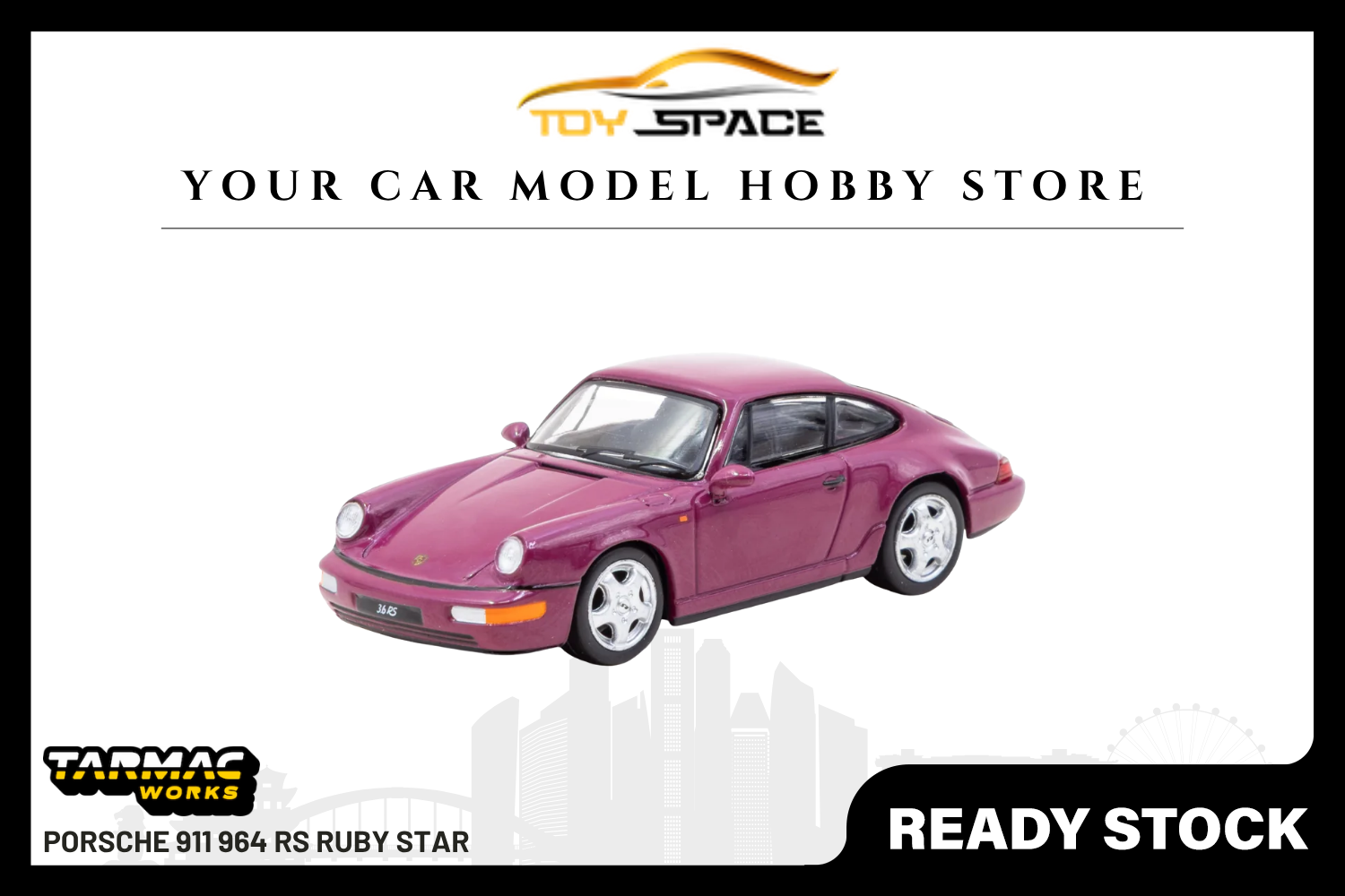 [TARMAC WORKS] 1:64 Porsche 911 964 RS Ruby Star - Toy Space Diecast Online Store Singapore