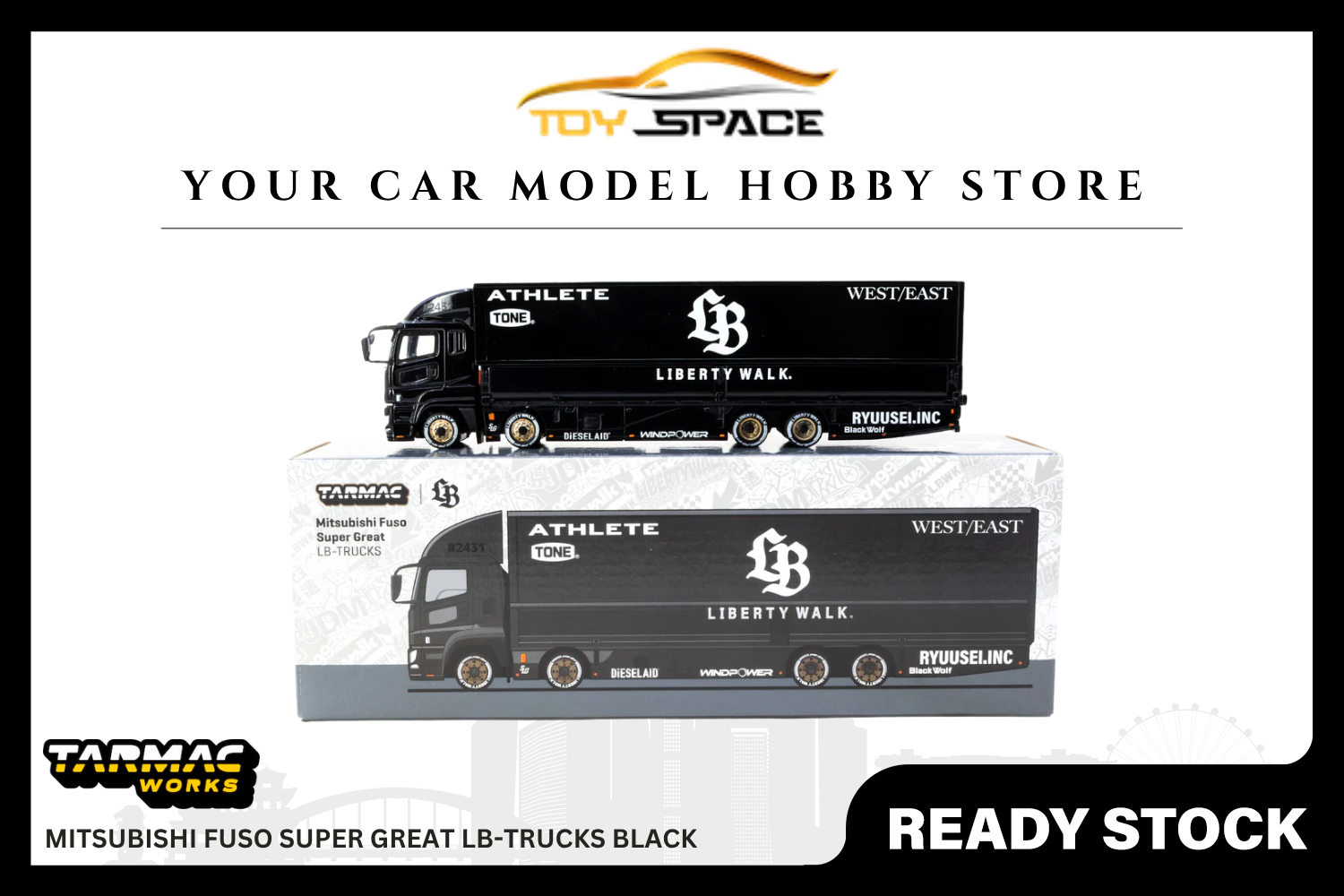[TARMAC WORKS] 1:64 Mitsubishi Fuso Super Great LB-Trucks Black - TRUCK64