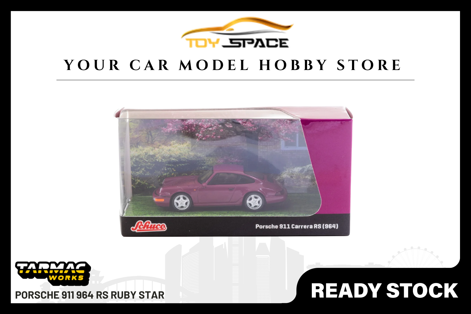 [TARMAC WORKS] 1:64 Porsche 911 964 RS Ruby Star - Toy Space Diecast Online Store Singapore