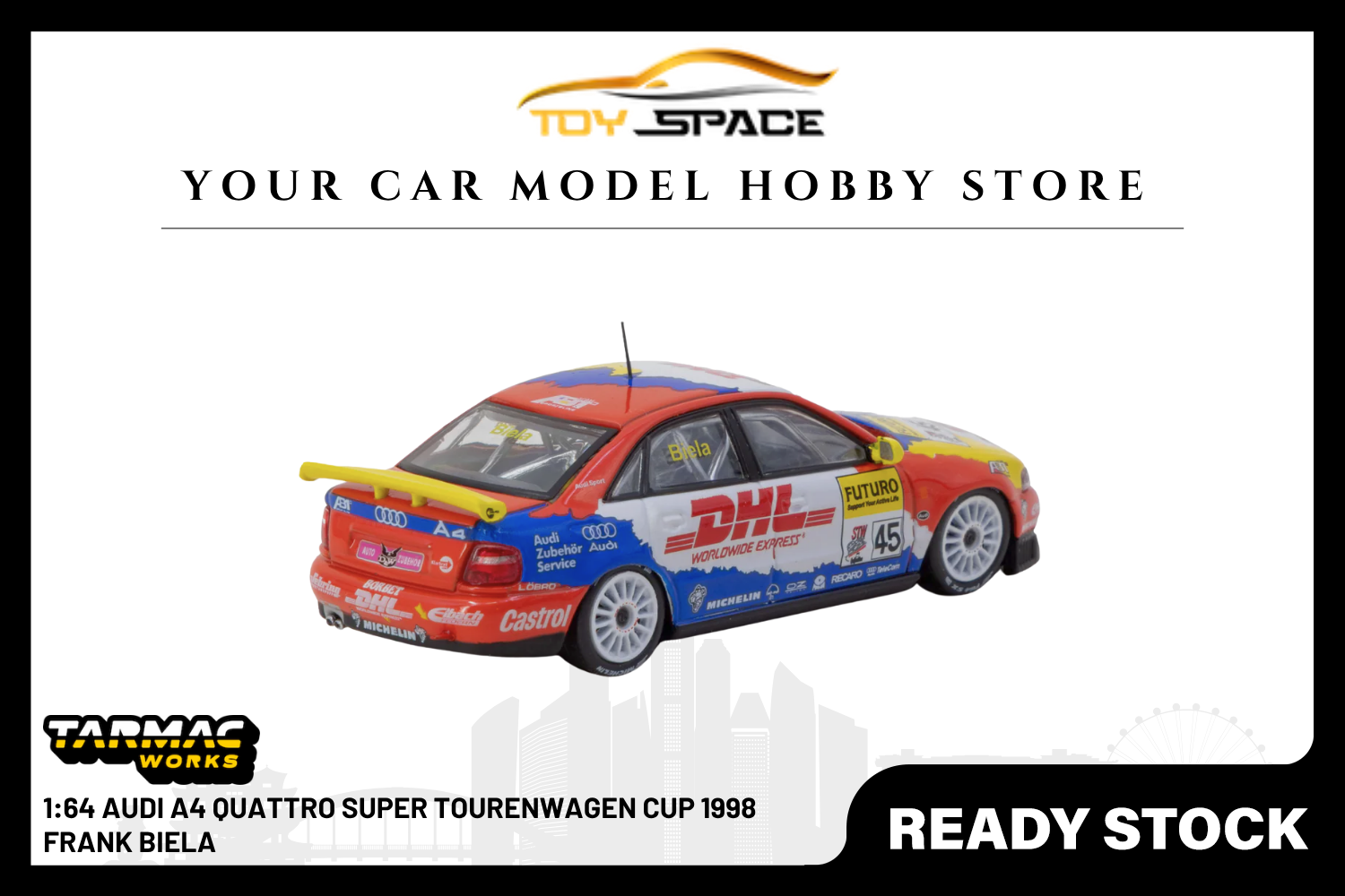 [TARMAC WORKS] 1:64 Audi A4 Quattro Super Tourenwagen Cup 1998 Frank Biela - Toy Space Diecast Online Store Singapore