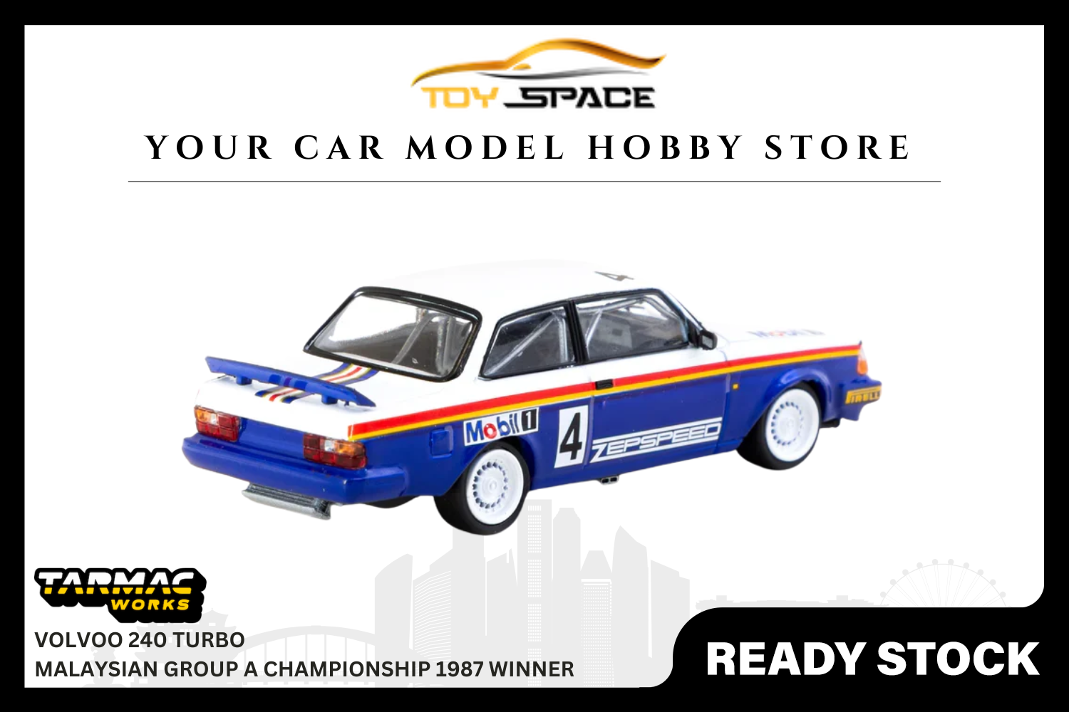 [TARMAC WORKS] 1:64 Volvo 240 Turbo Malaysian Group A Championship 1987 Winner