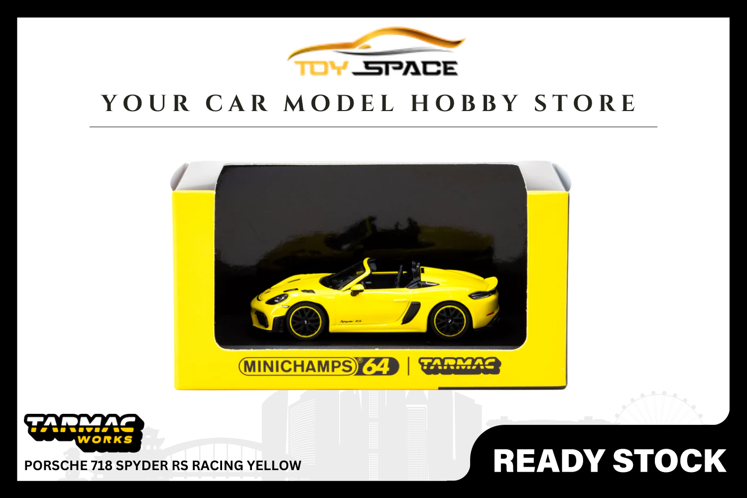 [TARMAC WORKS x MINICHAMPS] 1:64 Porsche 718 Spyder RS Racing Yellow