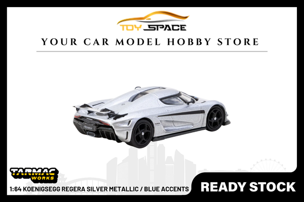 [TARMAC WORKS] 1:64 Koenigsegg Regera Silver Metallic / Blue Accents - Toy Space Diecast Online Store Singapore