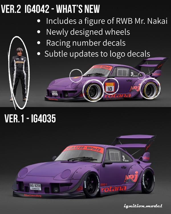 [IGNITION MODEL] 1:18 RWB 993 Matte Purple With Mr. Nakai [IG4042] - Toy Space Diecast Online Store Singapore