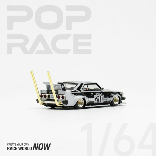 PopRace 1/64 Skyline C210 Kaido Racer - Bosozoku Style Matte Black (With Chase Car)