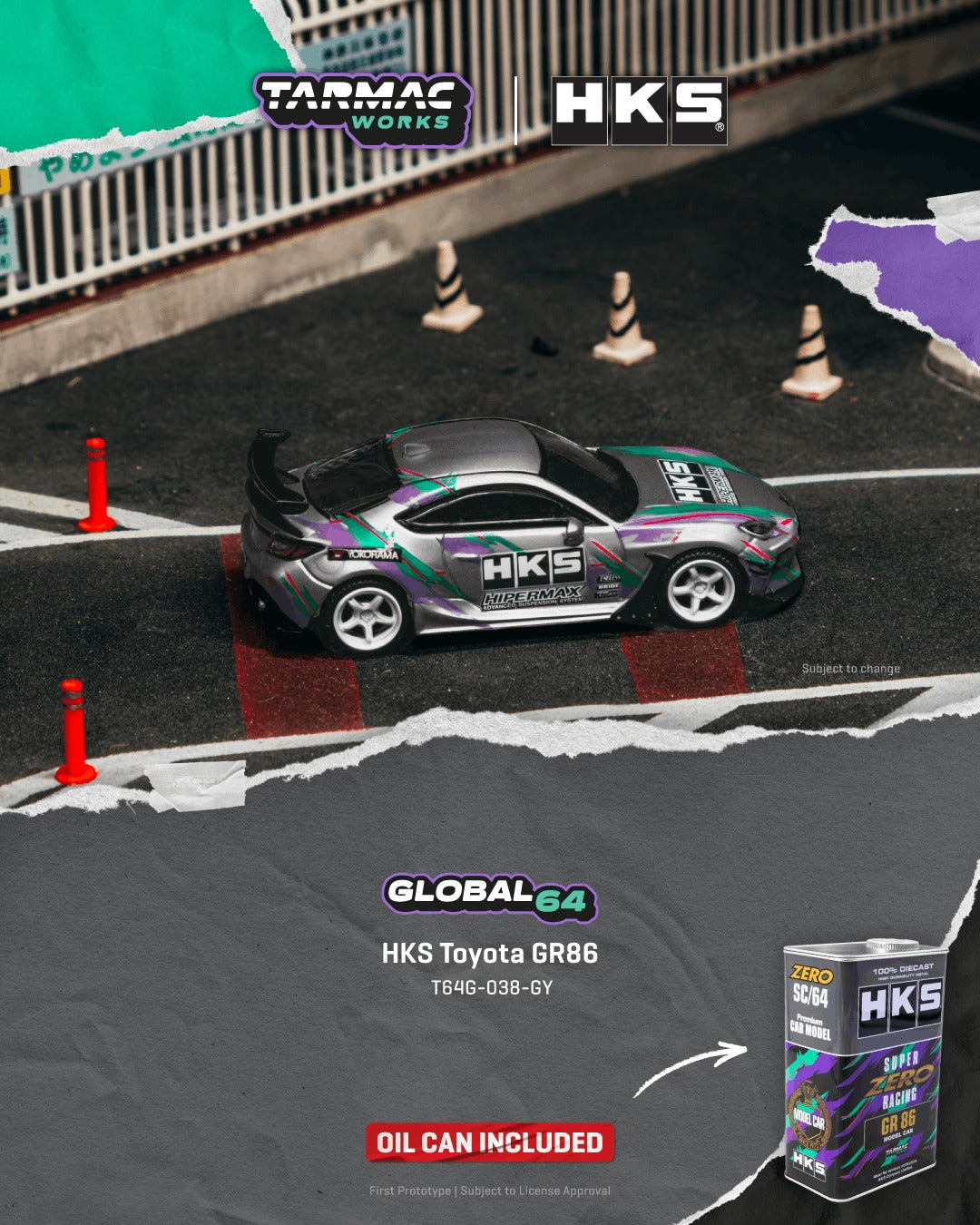 [TARMAC WORKS] 1:64 HKS Toyota GR86 Grey - Toy Space Diecast Online Store Singapore