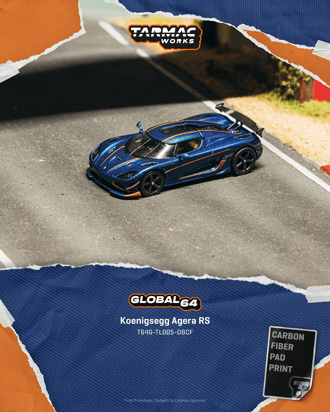 [TARMAC WORKS] 1:64 Koenigsegg Agera RS Dark Blue Carbon Fiber / Orange Accents