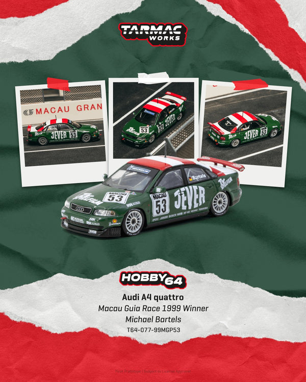 [TARMAC WORKS] 1:64 Audi A4 Quattro Macau Guia Race 1999 Winner Michael Bartels