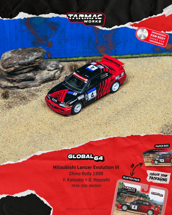 [TARMAC WORKS] 1:64 Mitsubishi Lancer Evolution III China Rally 1998 Yoshihiro Kataoka / Satoshi Hayashi - Toy Space Diecast Online Store Singapore