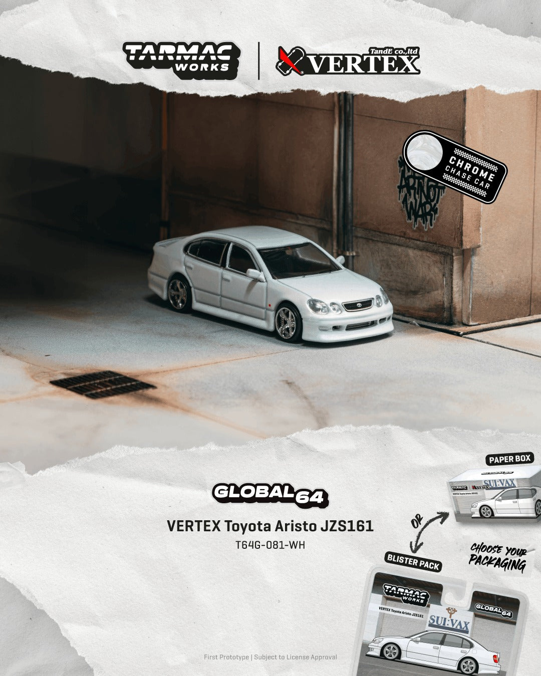 [TARMAC WORKS] 1:64 VERTEX Toyota Aristo JZS161 White - Toy Space Diecast Online Store Singapore