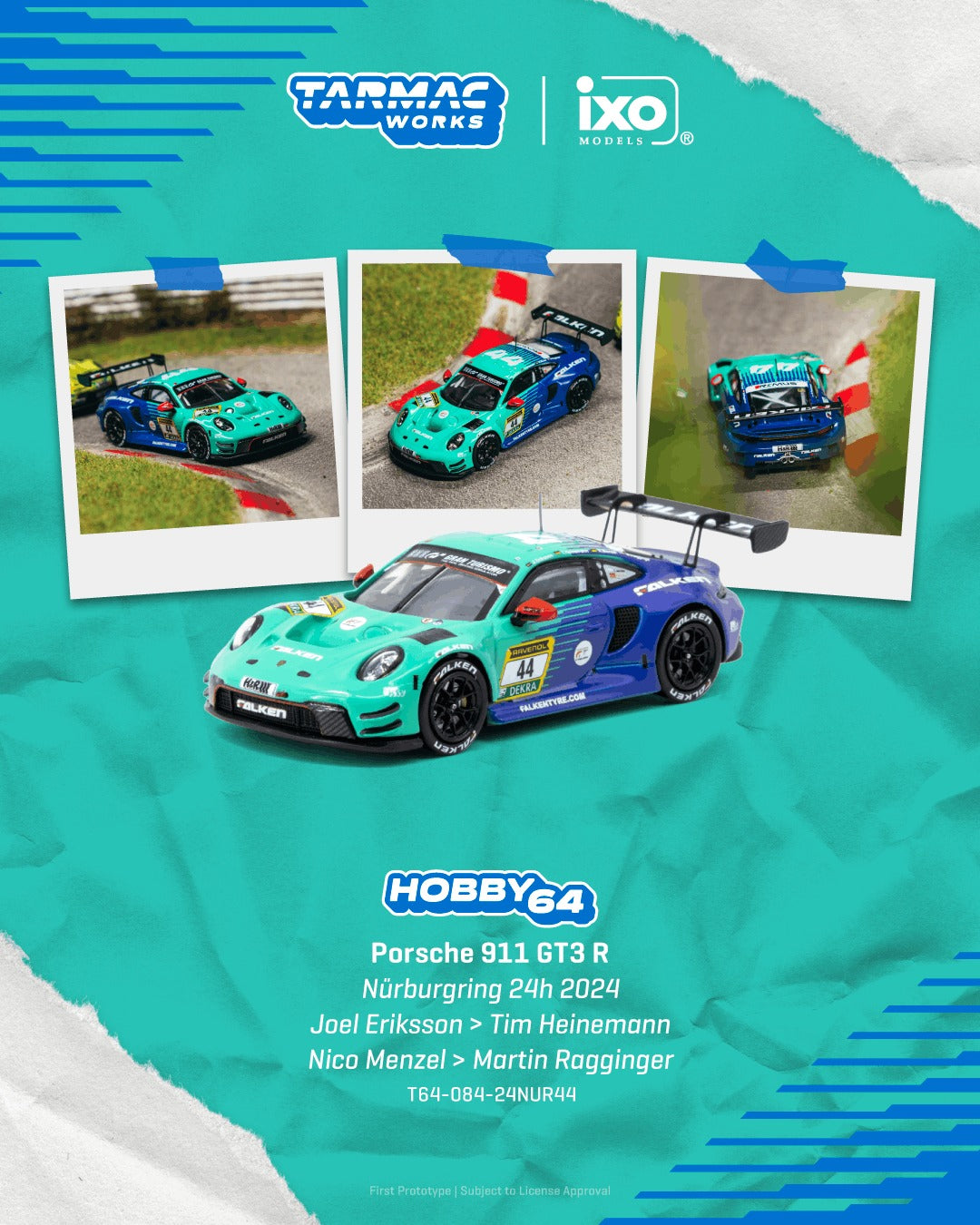 [TARMAC WORKS] 1:64 Porsche 911 GT3 R Nürburgring 24h 2024 Joel Eriksson / Tim Heinemann / Nico Menzel / Martin Ragginger