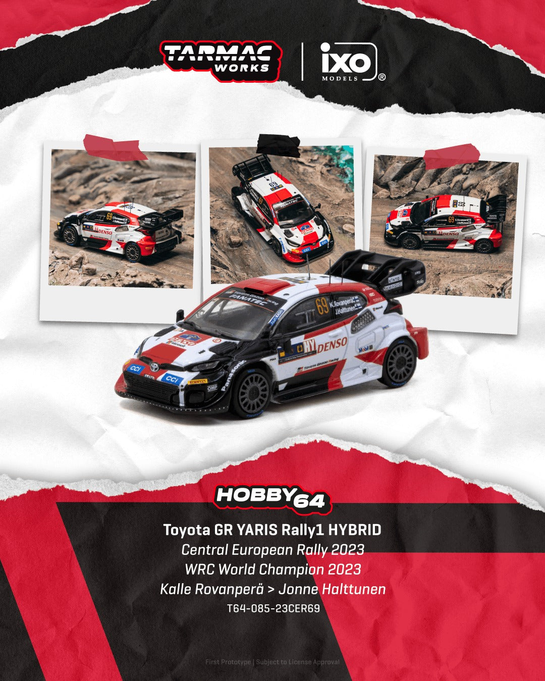 [TARMAC WORKS] 1:64 Toyota GR Yaris Rally1 Hybrid Central European Rally 2023 WRC World Champion 2023 Kalle Rovanperä / Jonne Halttunen