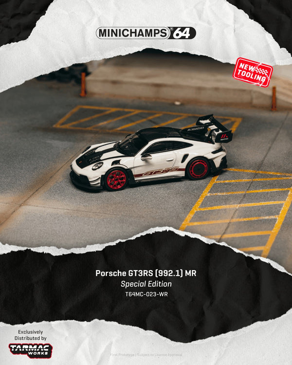 [TARMAC WORKS x MINICHAMPS] 1:64 Porsche GT3RS (992.1) MR White Red