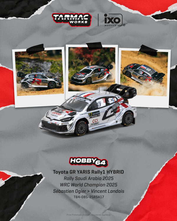 [TARMAC WORKS] 1:64 Toyota GR Yaris Rally1 Hybrid Rally Saudi Arabia 2025 WRC World Champion 2025 Sébastien Ogier / Vincent Landais