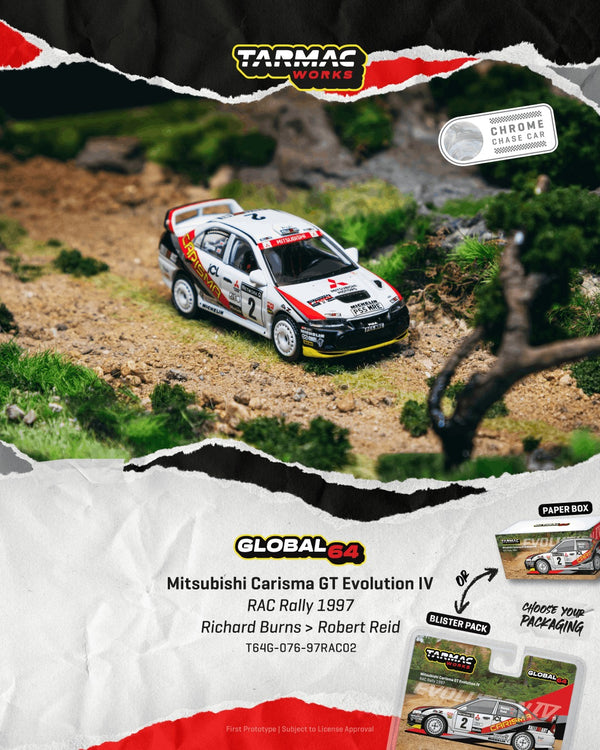 [TARMAC WORKS] 1:64 Mitsubishi Carisma GT Evolution IV RAC Rally 1997 Richard Burns / Robert Reid