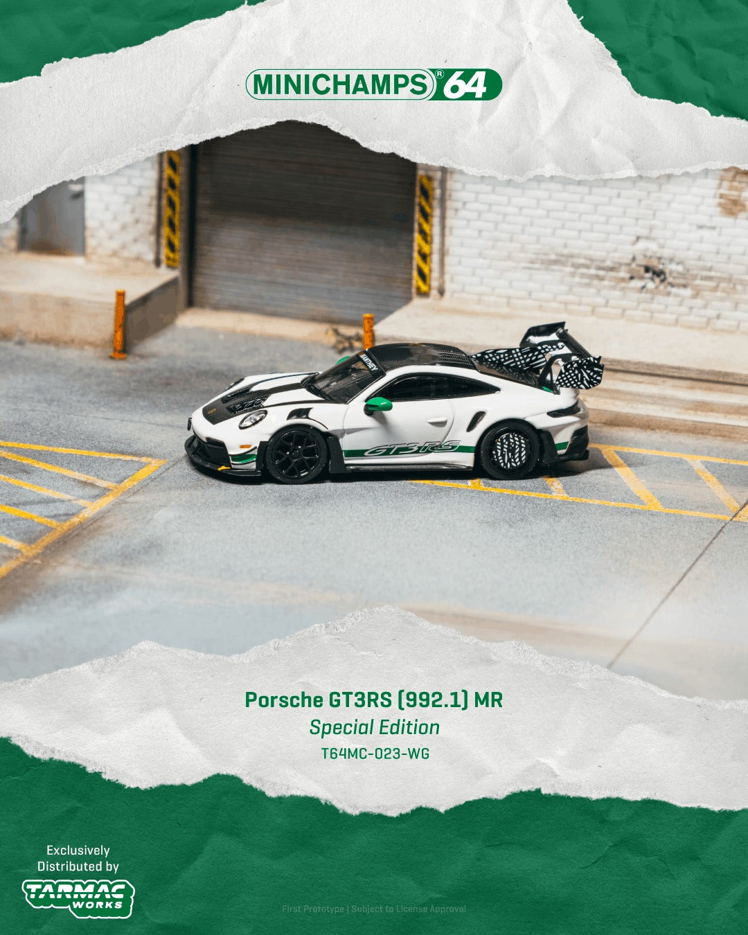 [TARMAC WORKS x MINICHAMPS] 1:64 Porsche GT3RS (992.1) MR White Green
