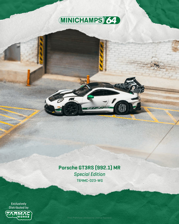 [TARMAC WORKS x MINICHAMPS] 1:64 Porsche GT3RS (992.1) MR White Green