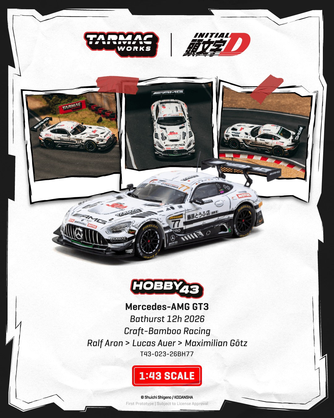 [TARMAC WORKS] 1:43 Mercedes-AMG GT3 Bathurst 12h 2026 Craft-Bamboo Racing Ralf Aron / Lucas Auer / Maximilian Götz