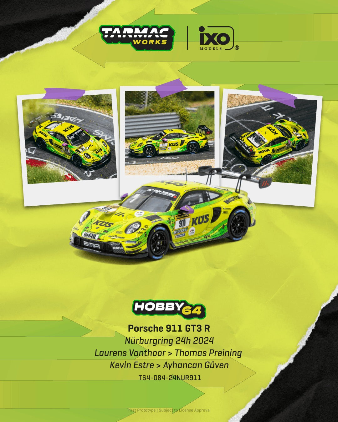 [TARMAC WORKS] 1:64 Porsche 911 GT3 R Nürburgring 24h 2024 Laurens Vanthoor / Thomas Preining / Kevin Estre / Ayhancan Güven