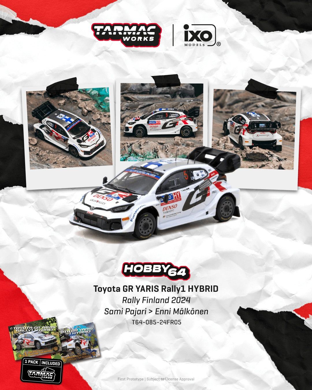 [TARMAC WORKS] 1:64 Toyota GR Yaris Rally1 Hybrid Rally Finland 2024 Sami Pajari / Enni Mälkönen