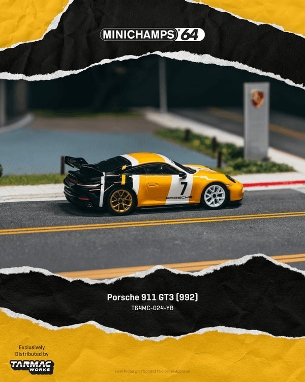 [TARMAC WORKS x MINICHAMPS] 1:64 Porsche 911 GT3 (992) Yellow/Black