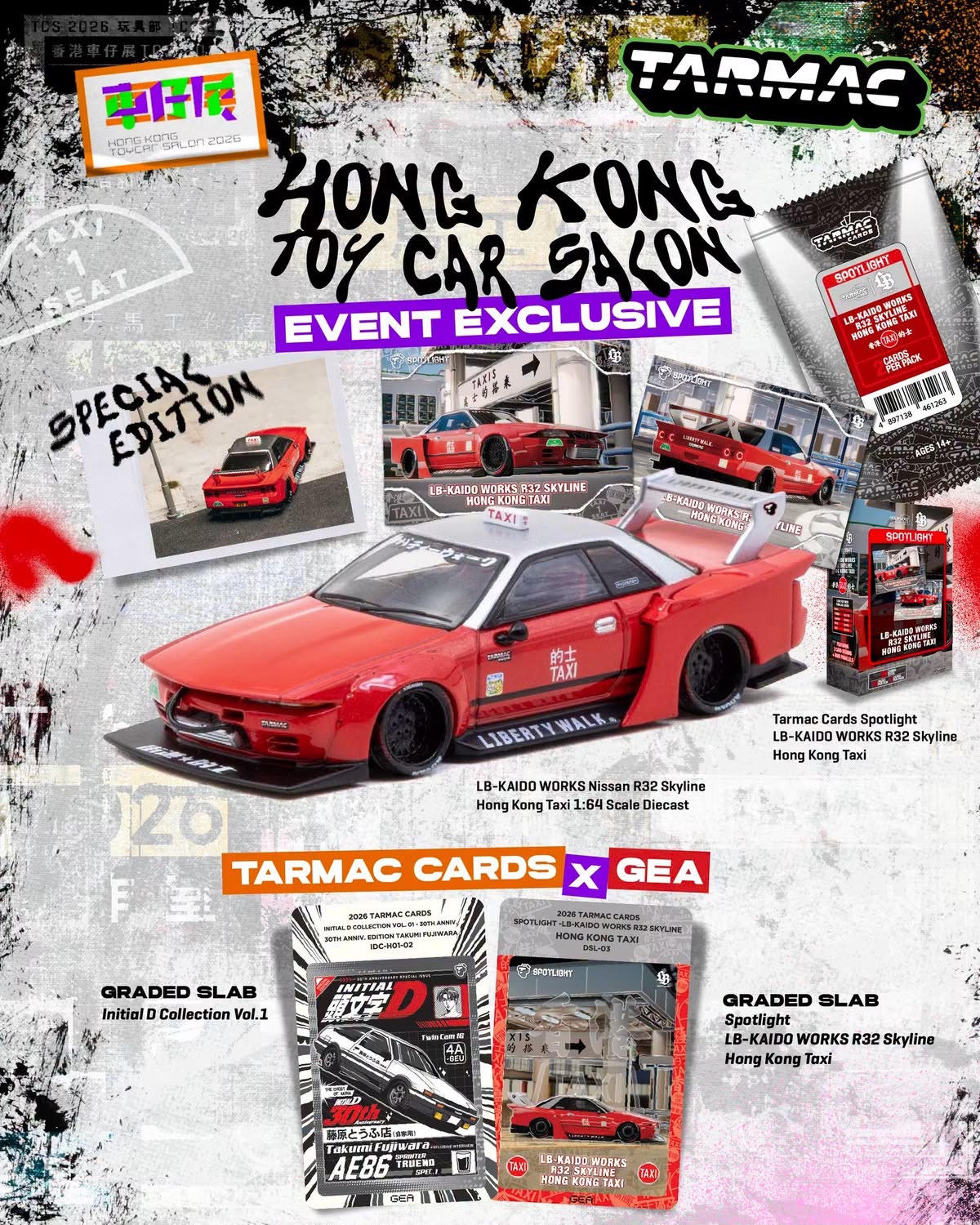 [TARMAC WORKS] 1:64 LB-Kaido Works Nissan R32 Skyline Hong Kong Taxi HKTS Event Exclusive