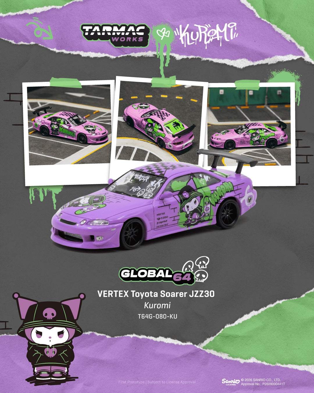 [TARMAC WORKS] 1:64 VERTEX Toyota Soarer JZZ30 Kuromi - Toy Space Diecast Online Store Singapore