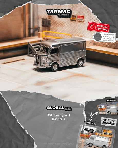 [TARMAC WORKS] 1:64 Citroen Type H Silver - Toy Space Diecast Online Store Singapore