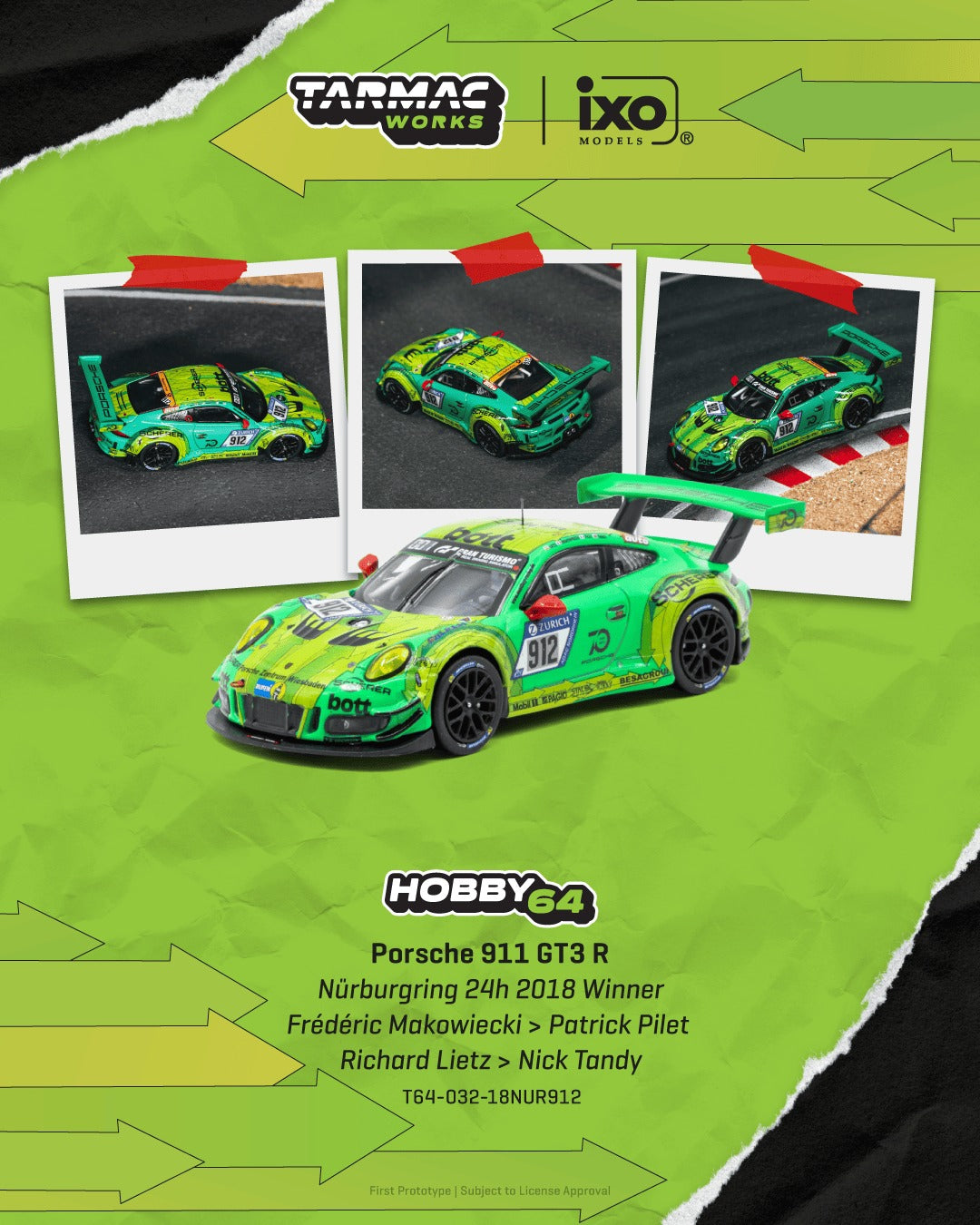 [TARMAC WORKS] 1:64 Porsche 911 GT3 R Nürburgring 24h 2018 Winner Frédéric Makowiecki / Patrick Pilet / Richard Lietz / Nick Tandy