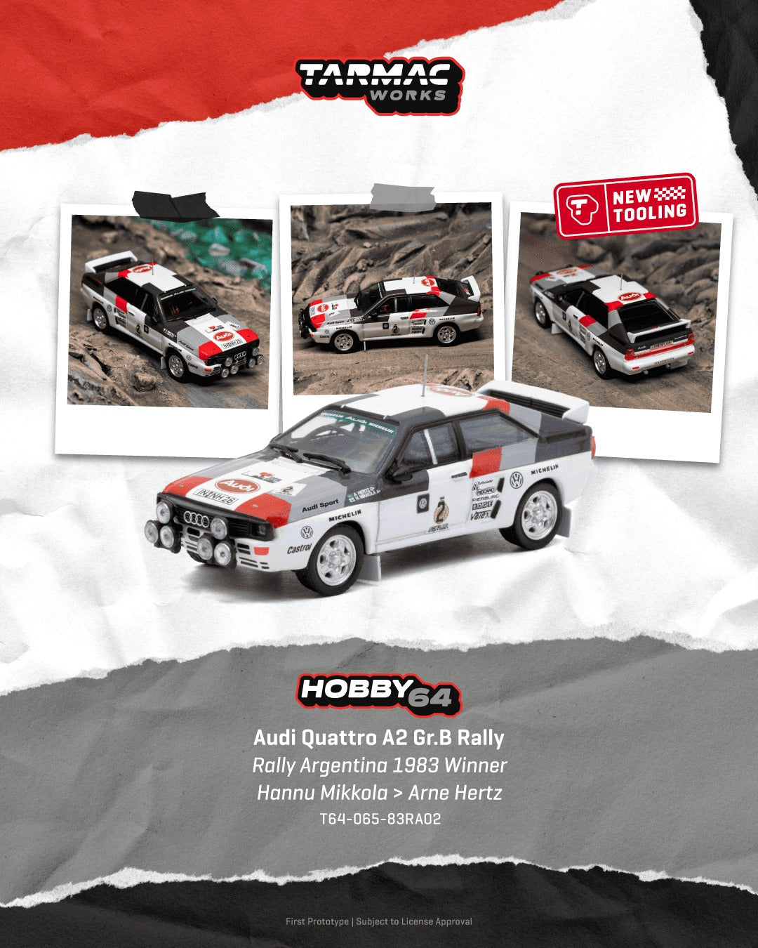 [TARMAC WORKS] 1:64 Audi Quattro A2 Gr.B Rally Rally Argentina 1983 Winner Hannu Mikkola / Arne Hertz