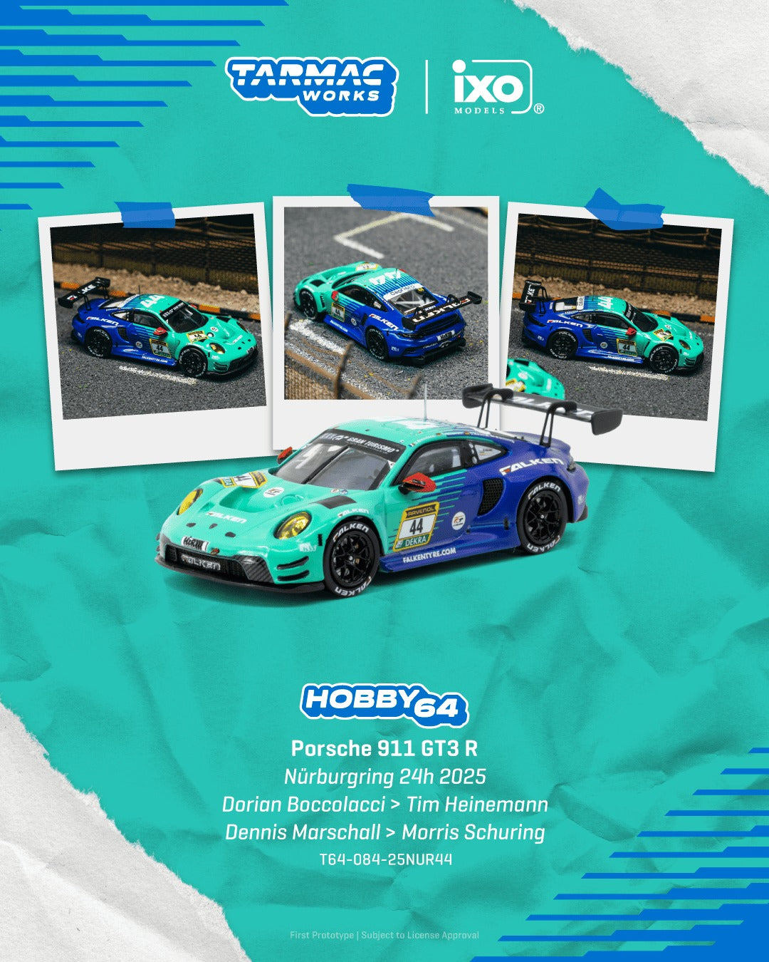 [TARMAC WORKS] 1:64 Porsche 911 GT3 R Nürburgring 24h 2025 Dorian Boccolacci / Tim Heinemann / Dennis Marschall / Morris Schuring