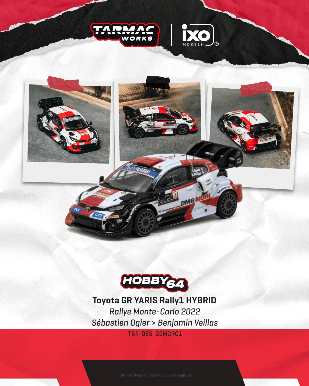 [TARMAC WORKS] 1:64 Toyota GR Yaris Rally1 Hybrid Rallye Monte-Carlo 2022 Sébastien Ogier / Benjamin Veillas