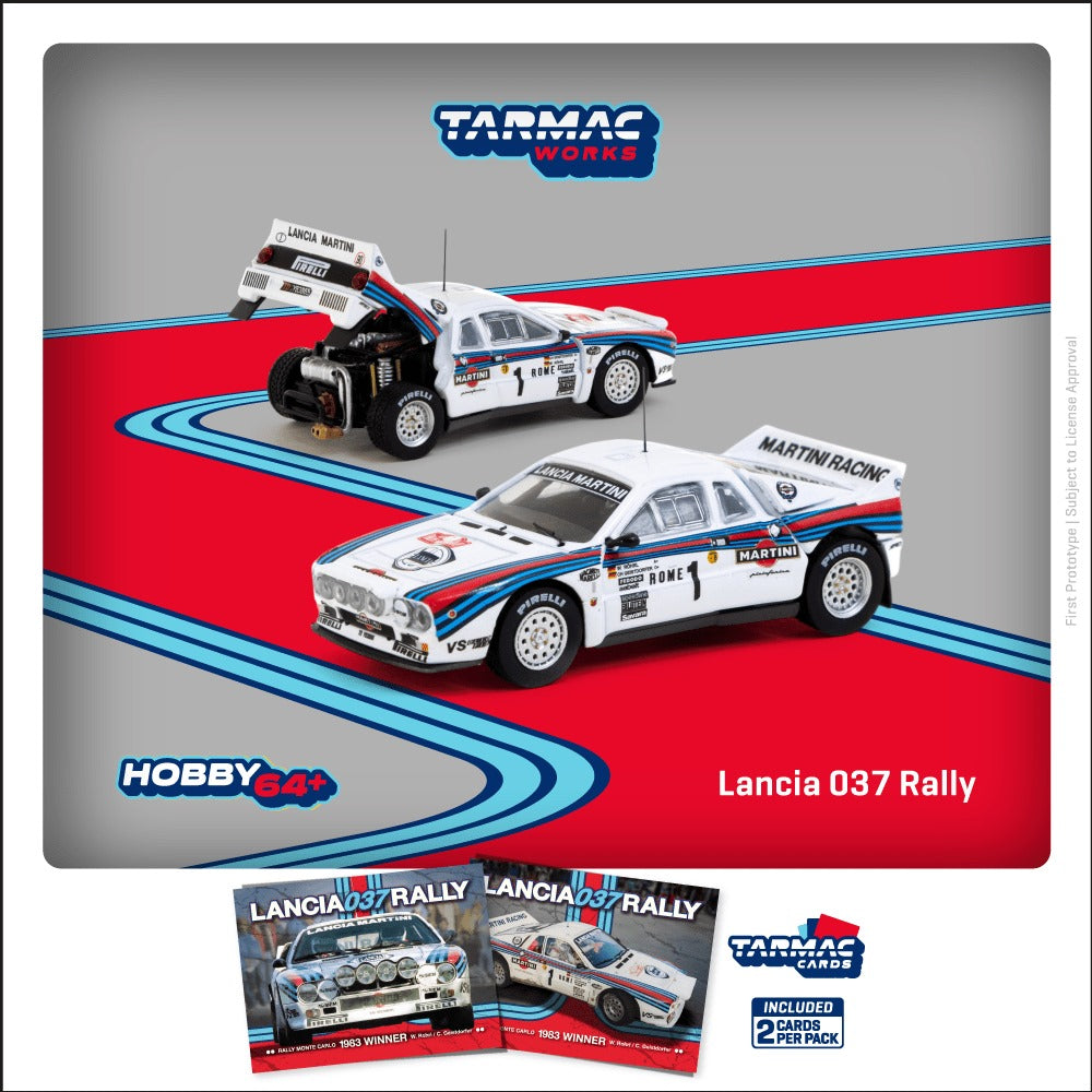 [TARMAC WORKS] 1:64 Lancia 037 Rally Monte Carlo 1983 Winner W. Rohrl / C. Geistdorfer - HOBBY64