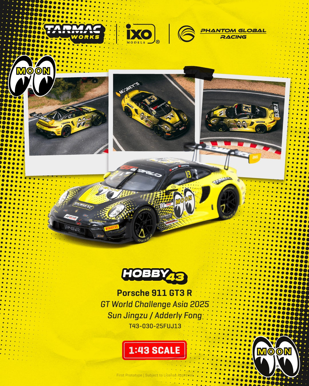 [TARMAC WORKS] 1:43 Porsche 911 GT3 R GT World Challenge Asia 2025 Phantom Global Racing Sun Jingzu / Adderly Fong