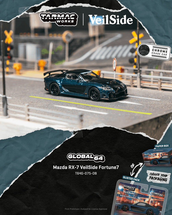 [TARMAC WORKS] 1:64 Mazda RX-7 VeilSide Fortune7 Dark Blue / Black - Toy Space Diecast Online Store Singapore