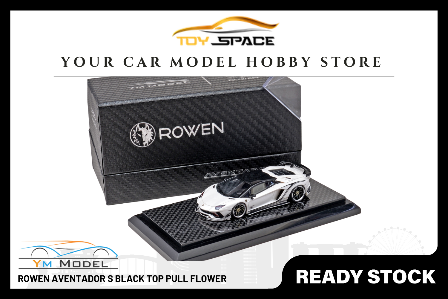 [YM MODEL] 1:64 Rowen Aventador S Black Top Pull Flower