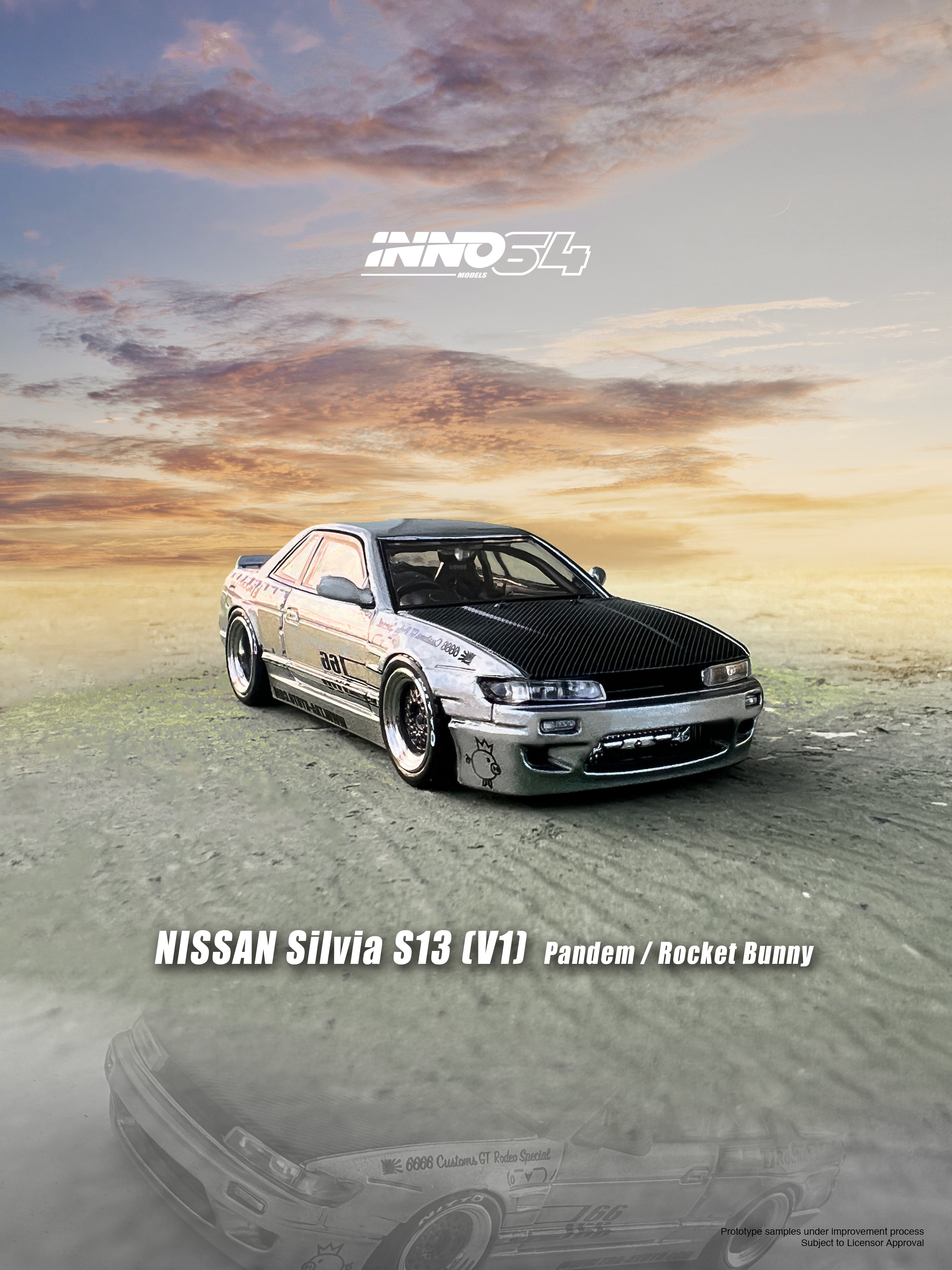 Inno64 Nissan Silvia (S13) V1 Pandem Rocket Bunny Silver