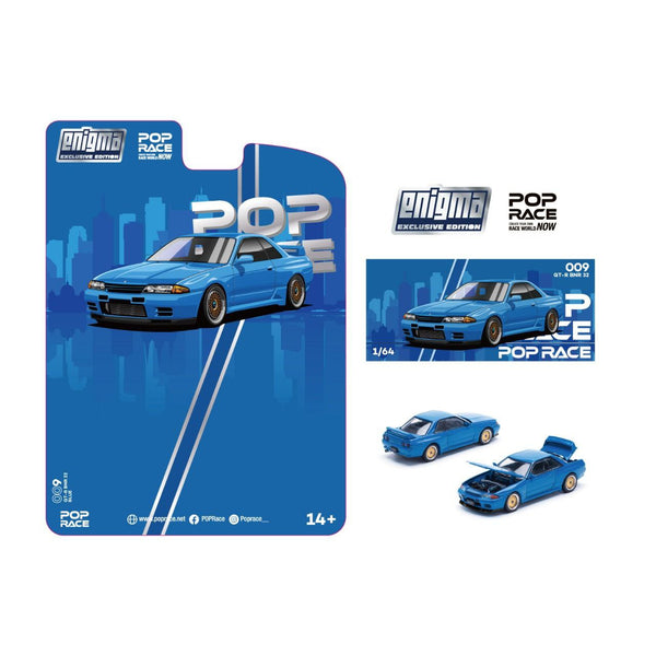 [POP RACE] 1:64 Nissan Skyline R32 Bayside Blue Blister Packaging